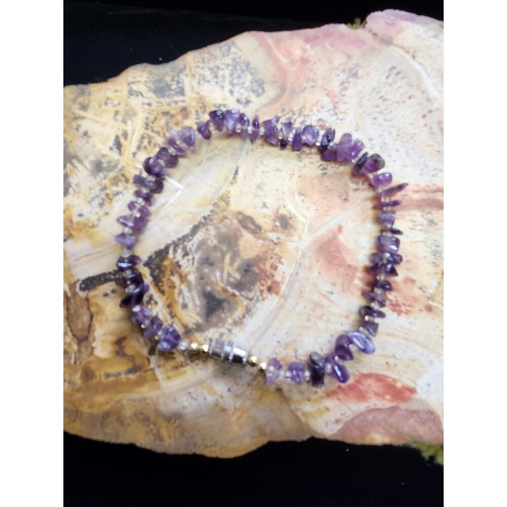 Genuine Purple amethyst gemstone bracelet 9" calm energy